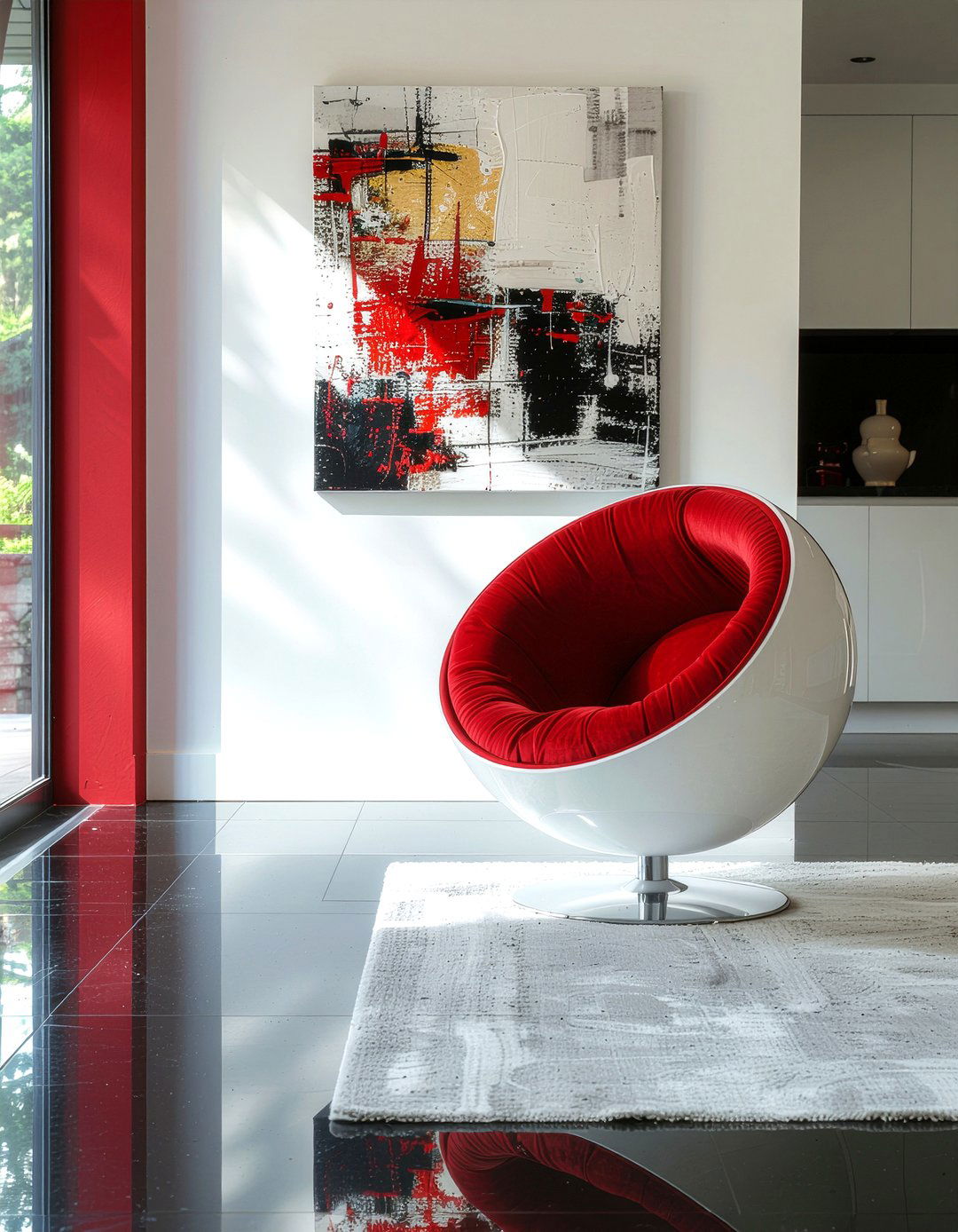 White Ball Chair Red Interior - 30 living room ball chair ideas