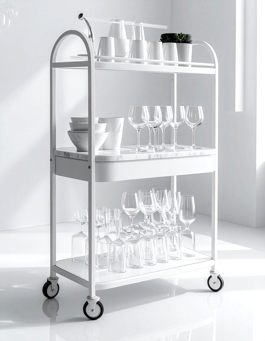 White Bar Cart - 30 white dining room accessories ideas