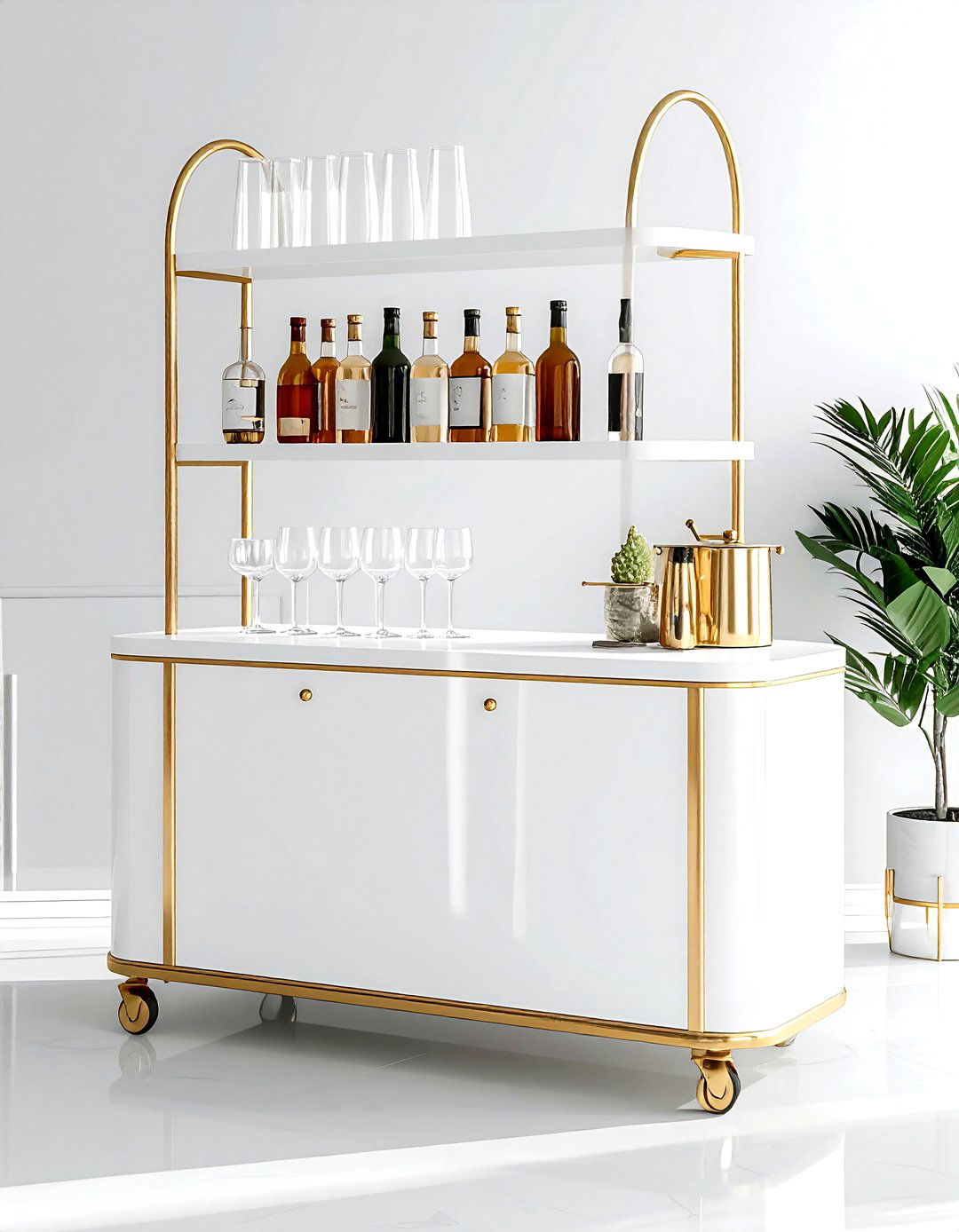 White Bar Cart - 30 white living room furniture ideas