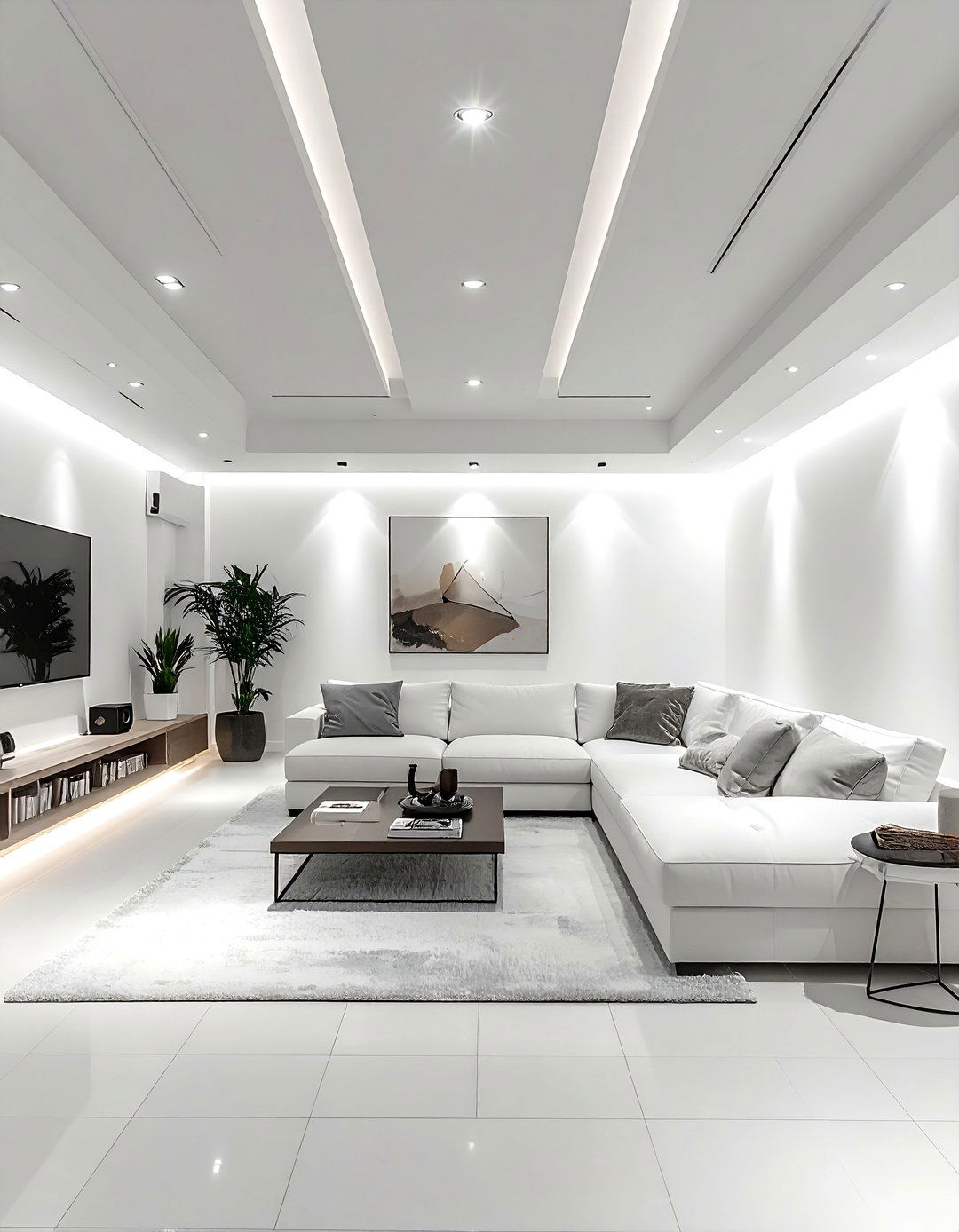 White Basement Lounge - 30 white decor ideas