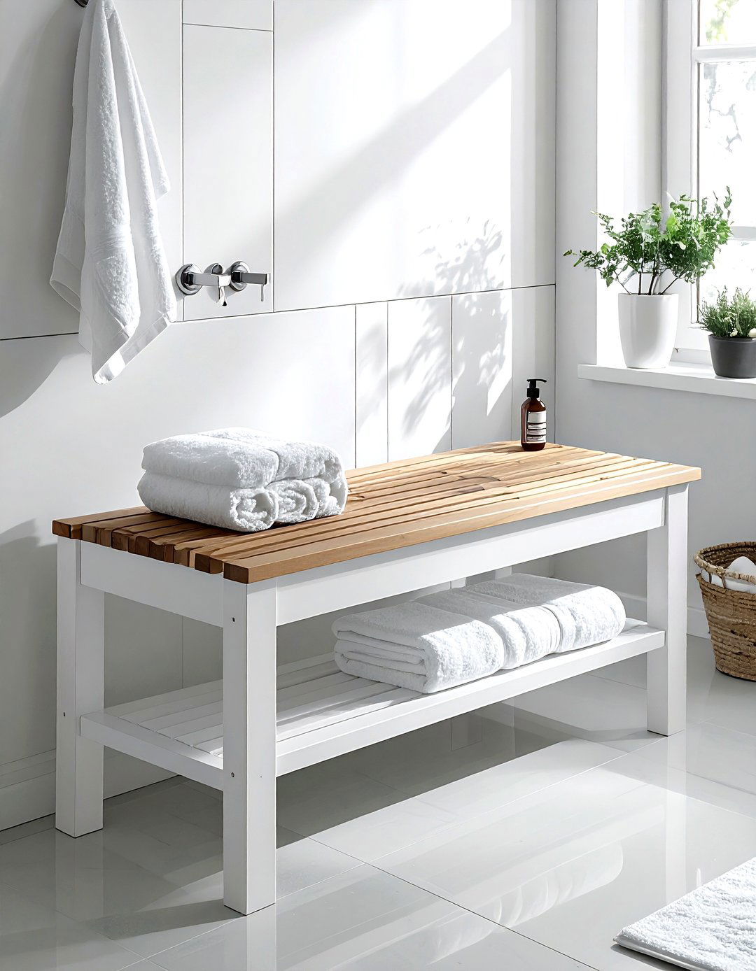 White Bathroom Bench - 30 white bathroom furniture ideas