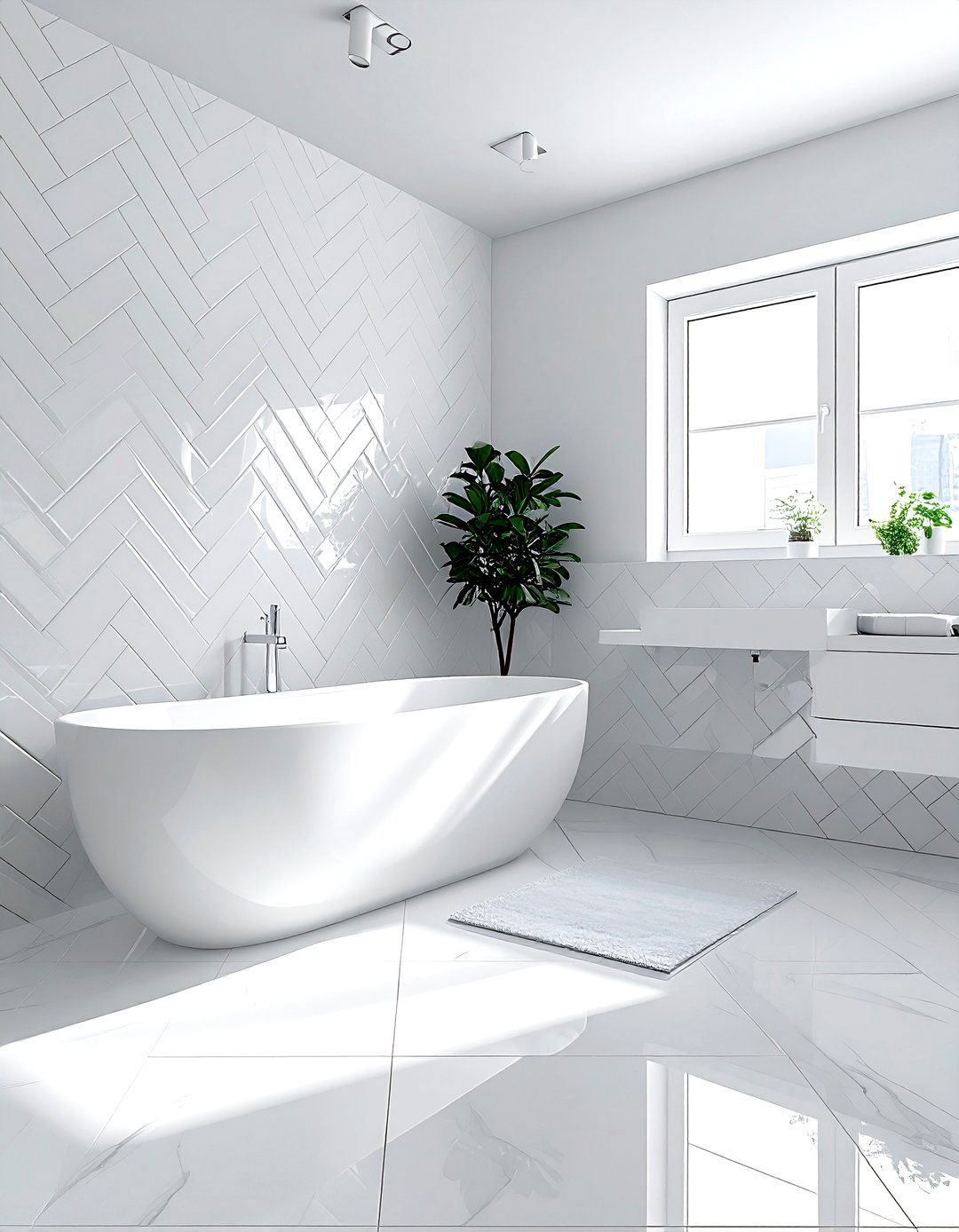 White Bathroom Herringbone Tile - 30 bright white bathroom ideas