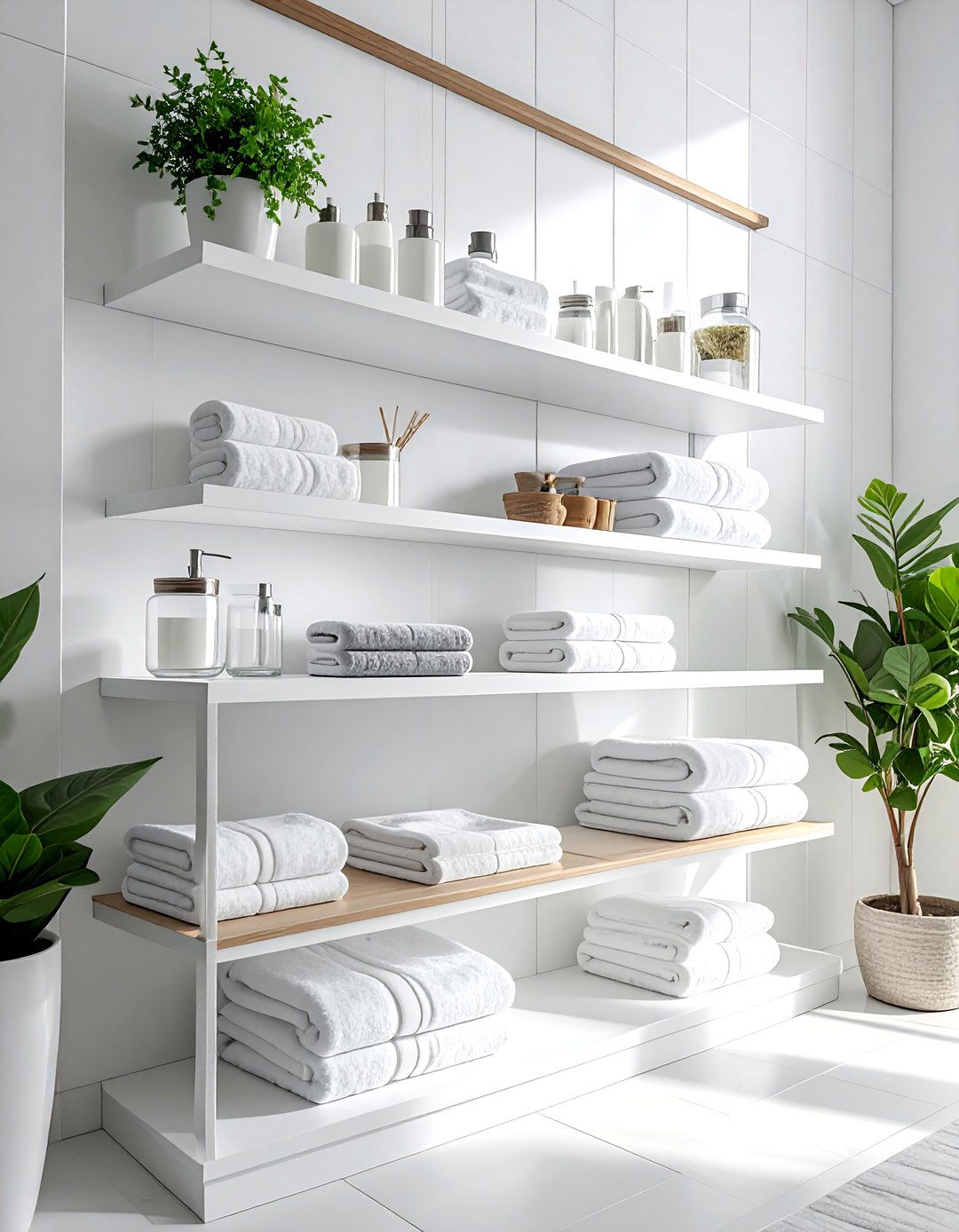 White Bathroom Open Shelving - 30 bright white bathroom ideas