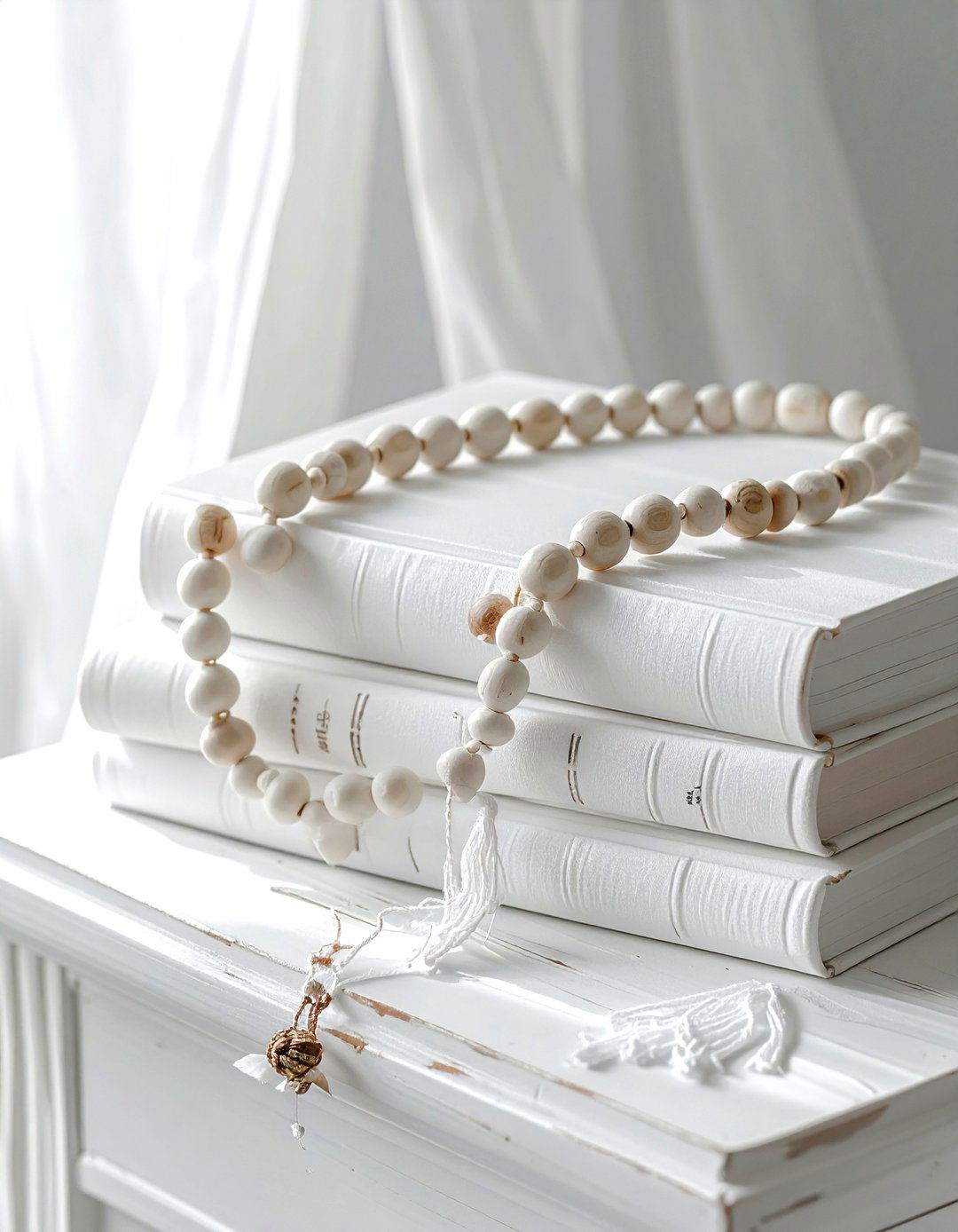 White Bead Garland - 30 white living room accessories ideas