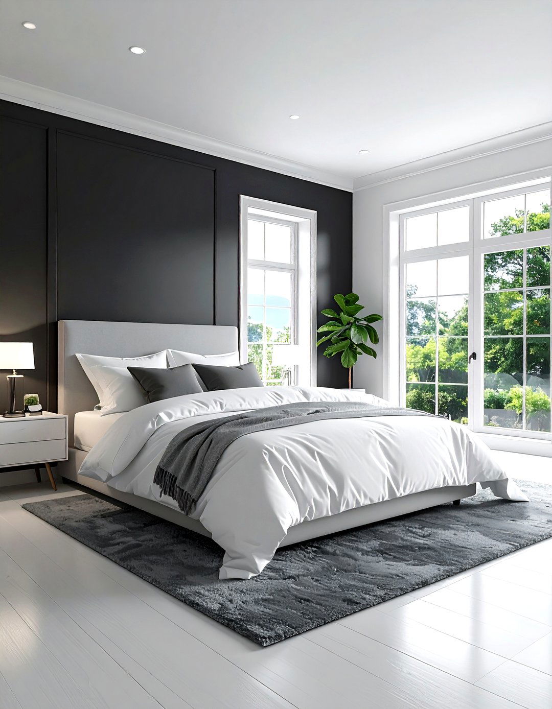 White Bedding Charcoal Walls - 30 charcoal and white bedroom ideas