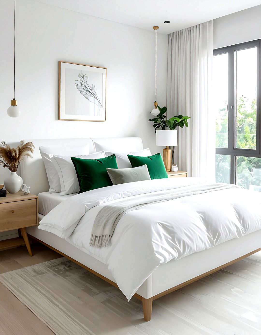 White Bedding With Green Pillows - 30 emerald and white bedroom ideas