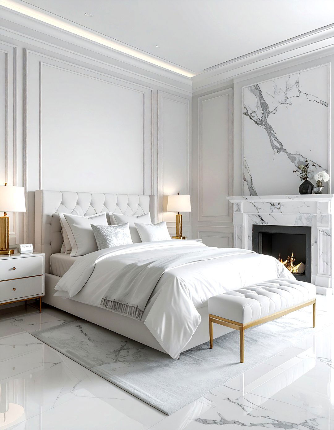 White Bedroom Marble Detail - 30 contemporary white bedroom ideas