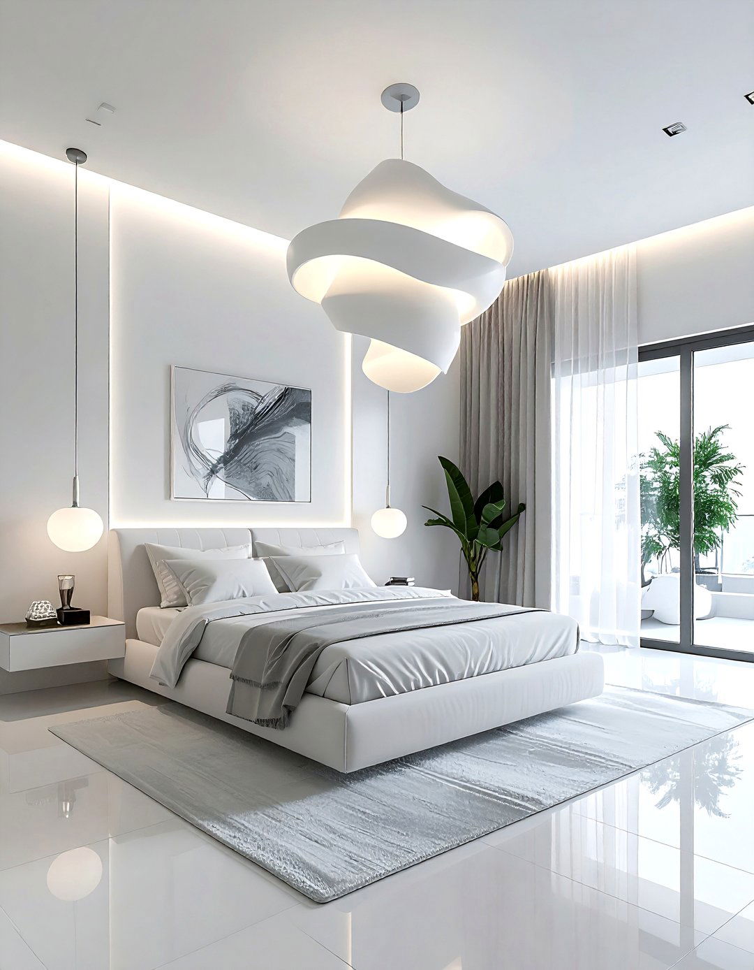 White Bedroom Statement Light - 30 contemporary white bedroom ideas
