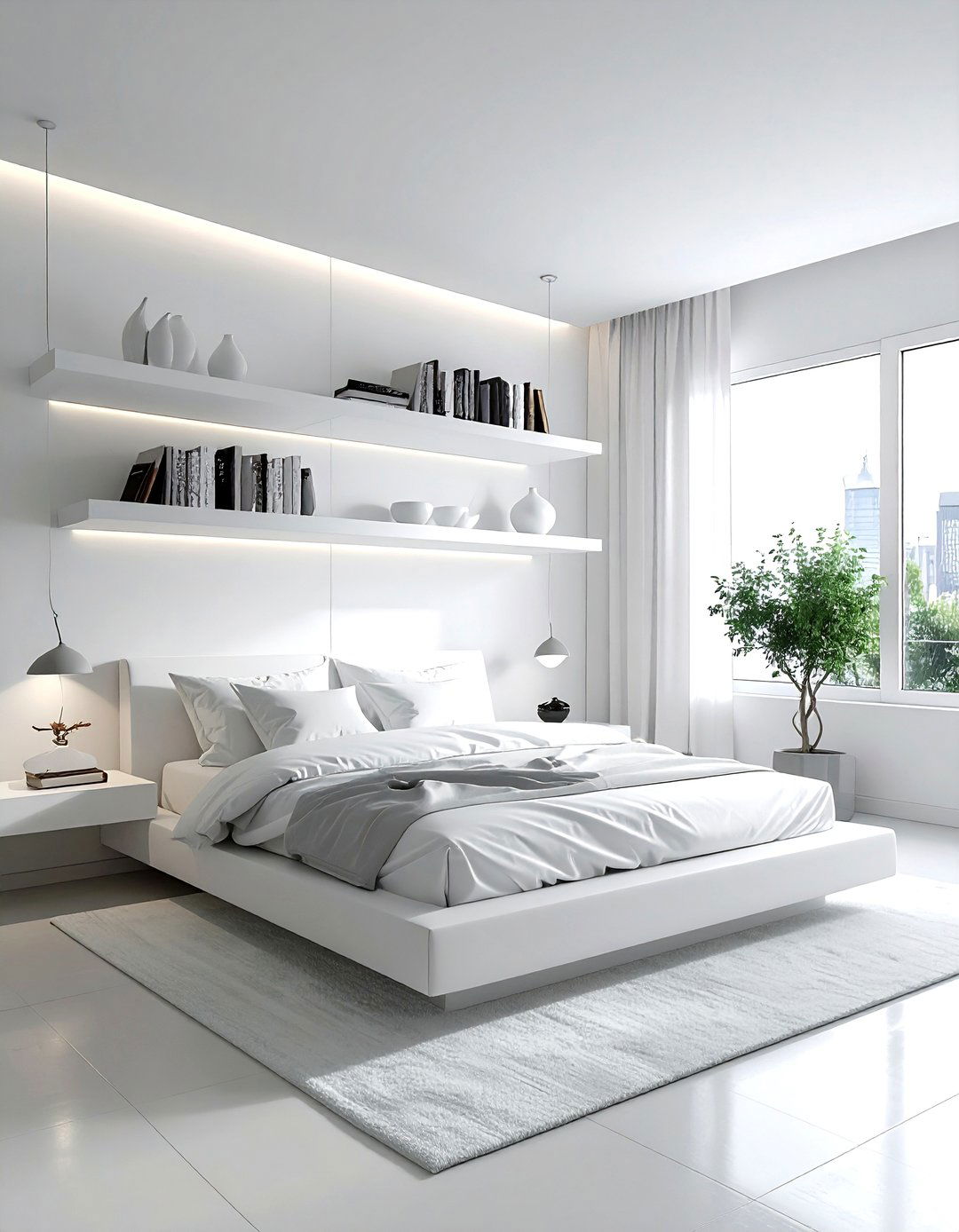 White Bedroom With Floating Shelves - 30 white bedroom decor ideas