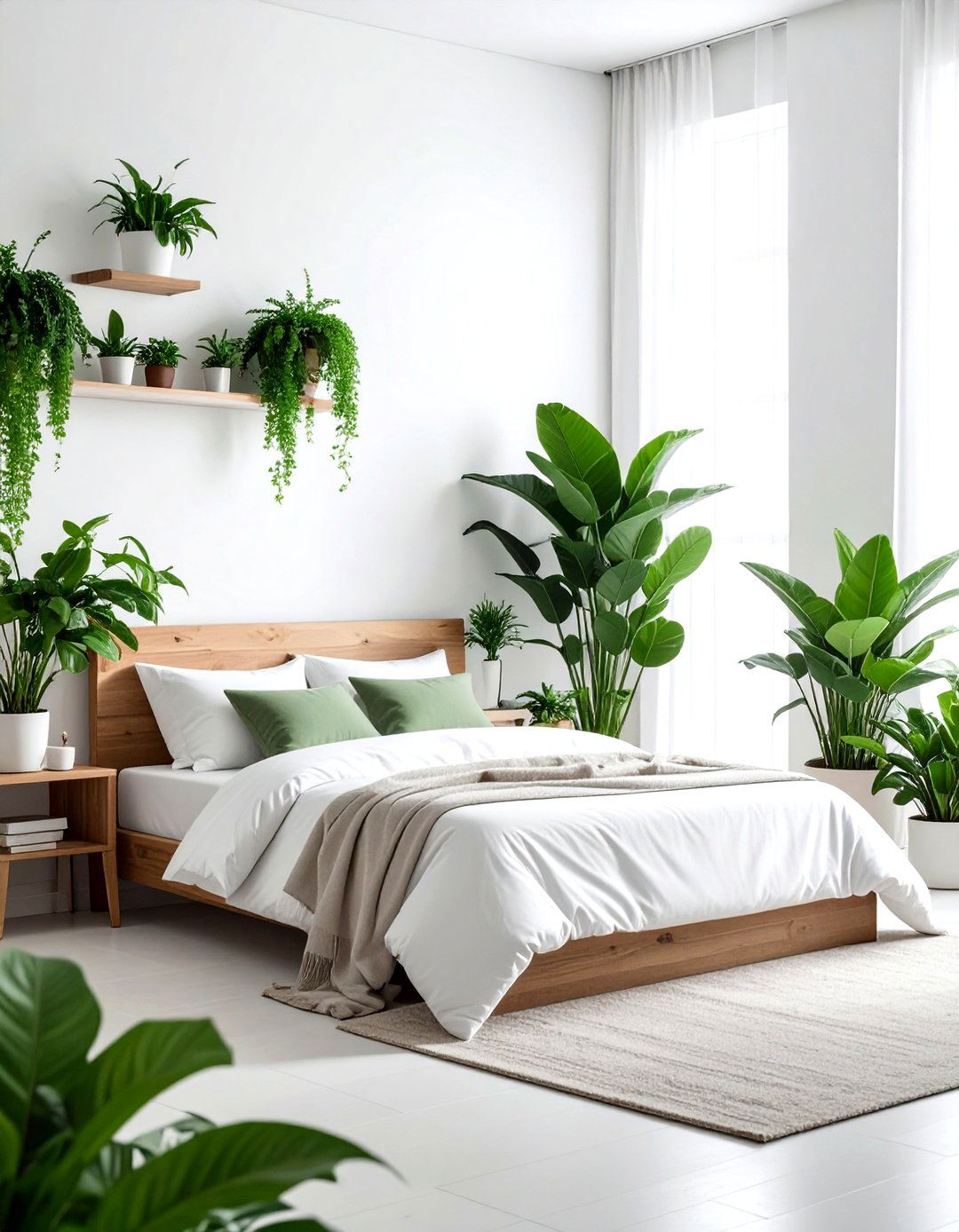 White Bedroom With Green Plants - 30 emerald and white bedroom ideas