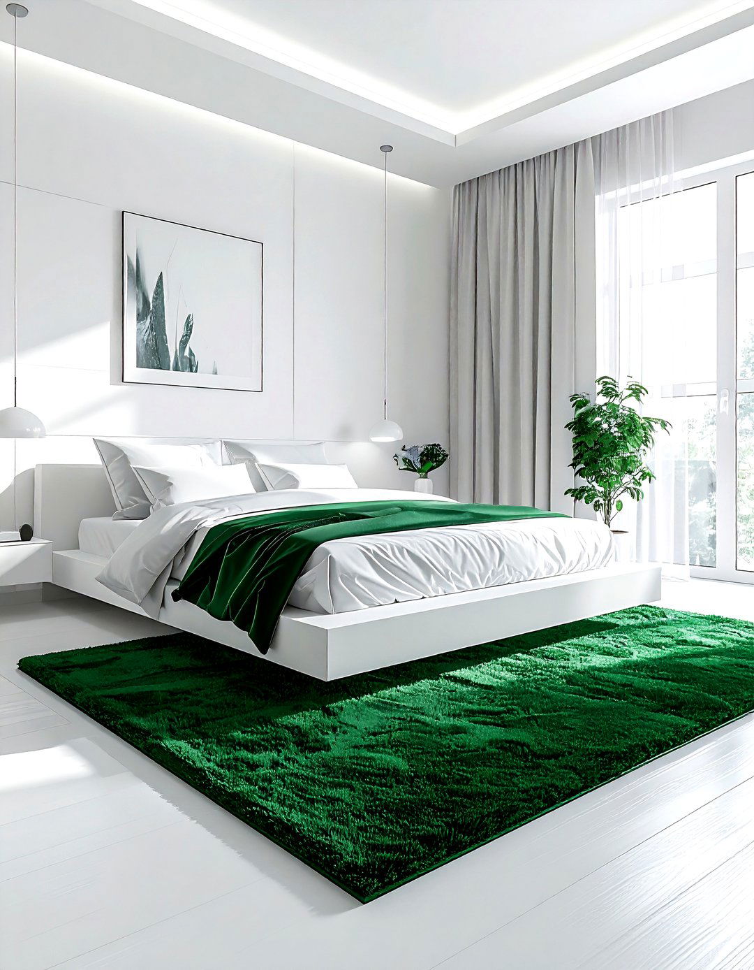 White Bedroom With Green Rug - 30 emerald and white bedroom ideas