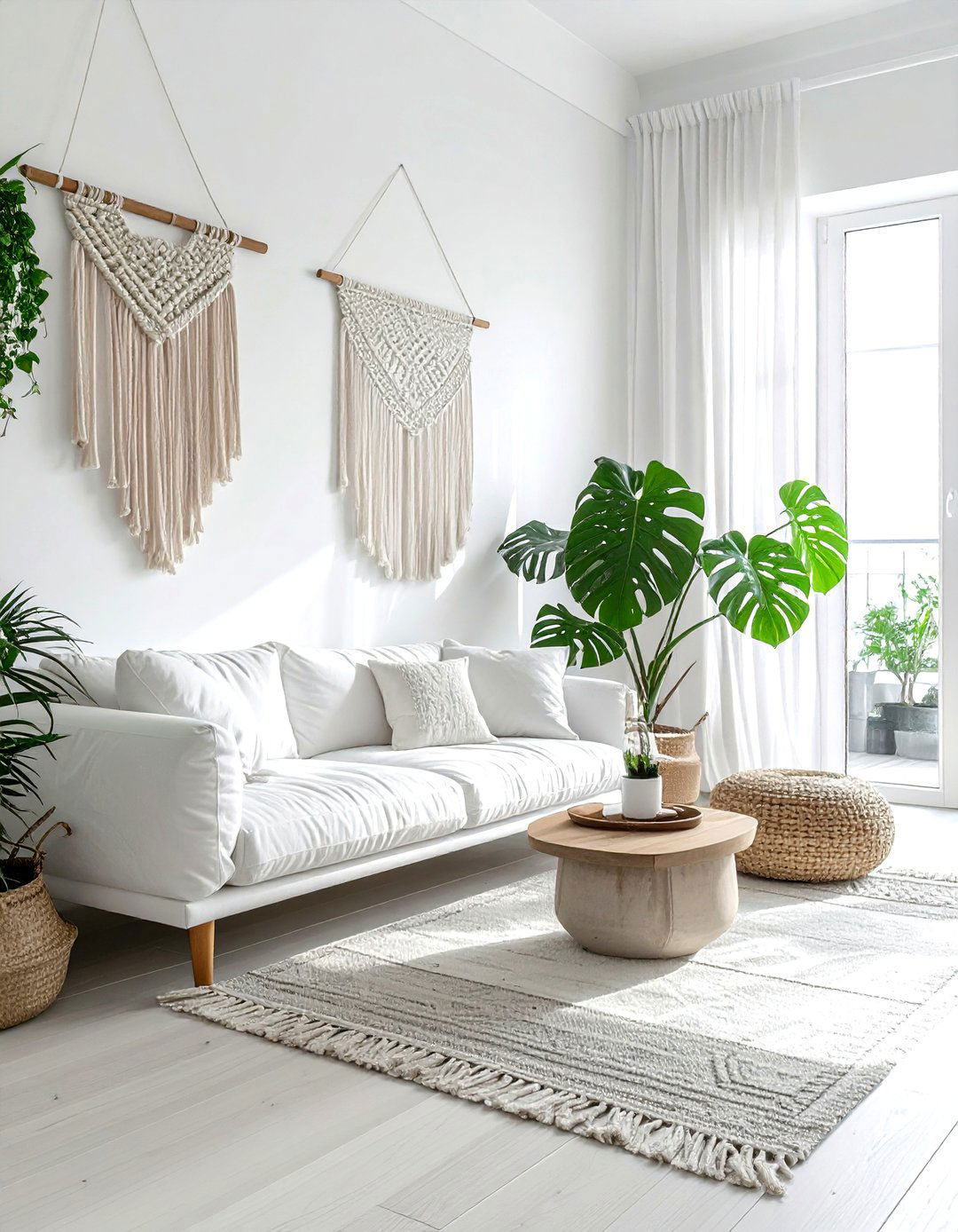 White Boho Living Room With Plants - 30 bohemian white living room ideas
