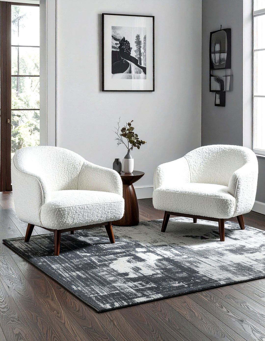 White Boucle Accent Chair - 30 living room white furniture ideas