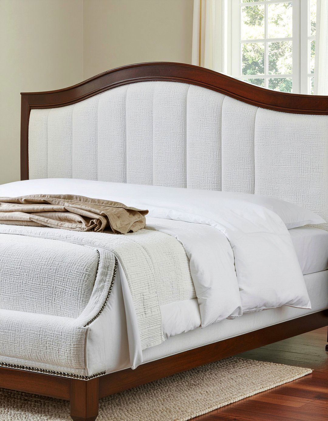 White Boucle Channel Headboard - 30 bedroom channel tufted headboards