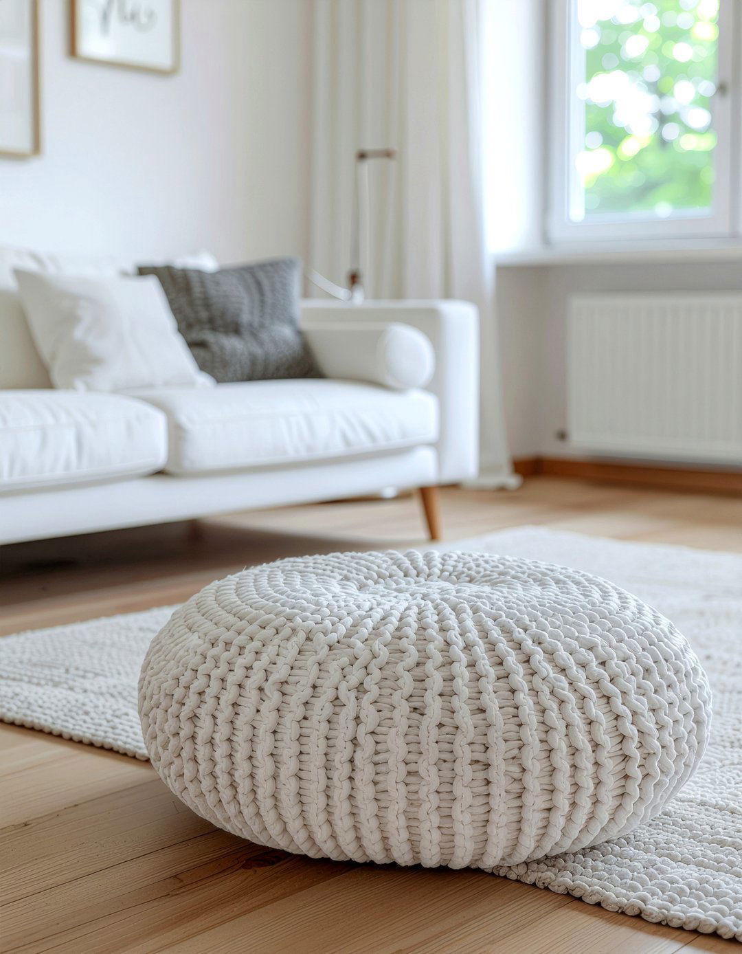 White Boucle Ottoman - 30 living room ottoman coffee tables