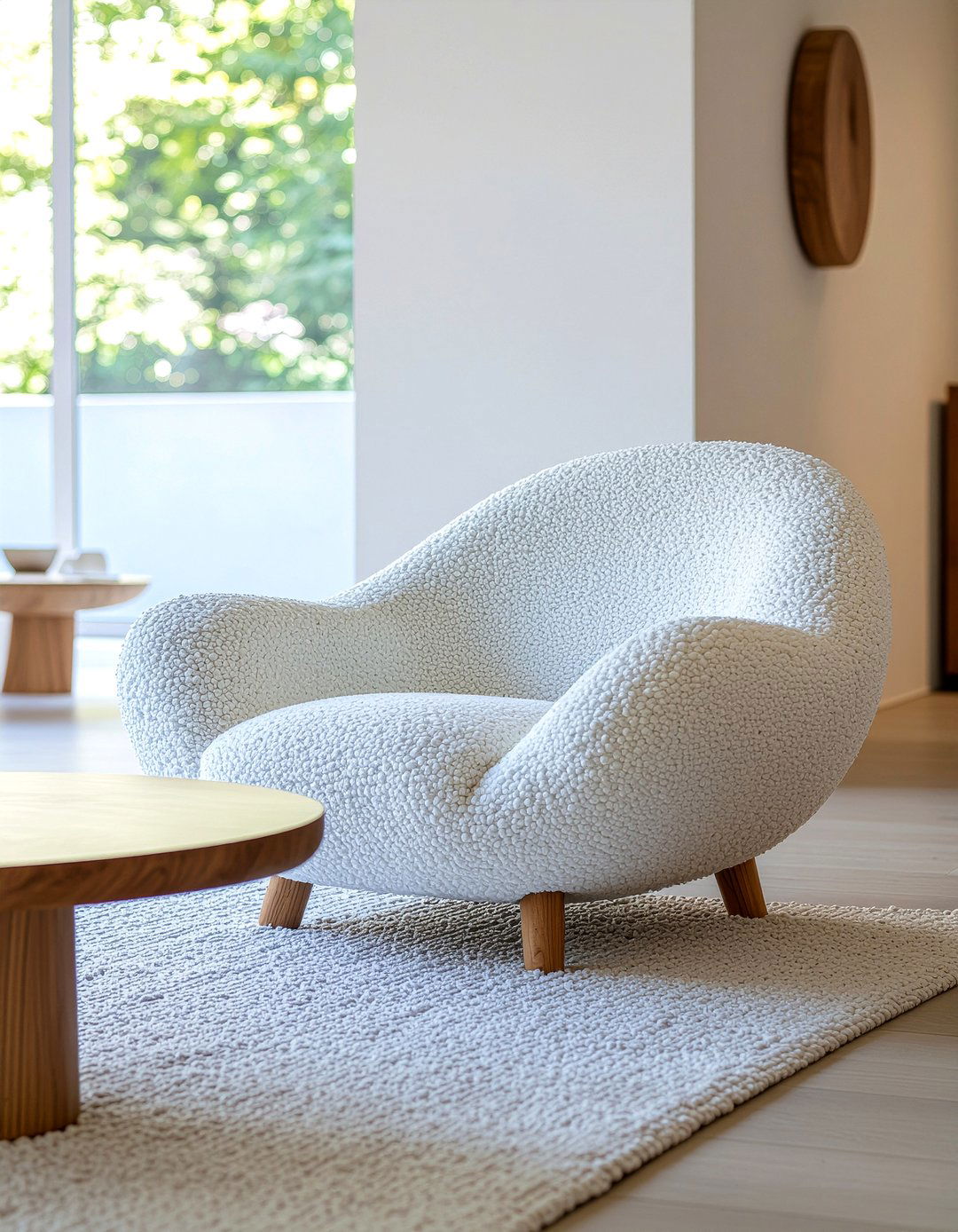 White Boucle Sofa - 30 living room upholstered sofa ideas