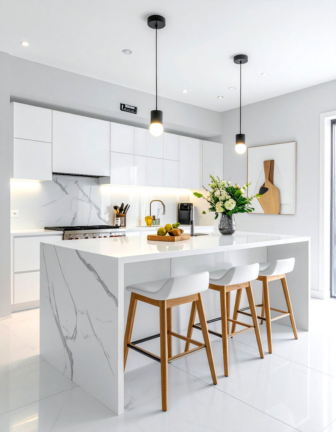 White Breakfast Bar - 30 white kitchen ideas