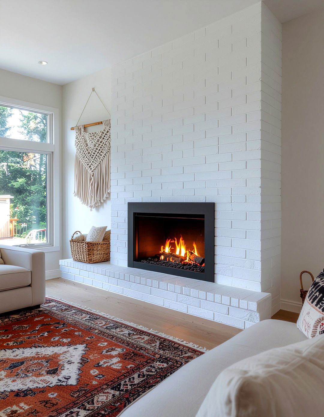 White Brick Linear Fireplace - 30 living room linear fireplace ideas