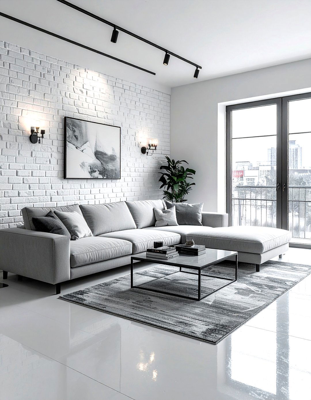 White Brick Wall - 30 industrial white living room ideas