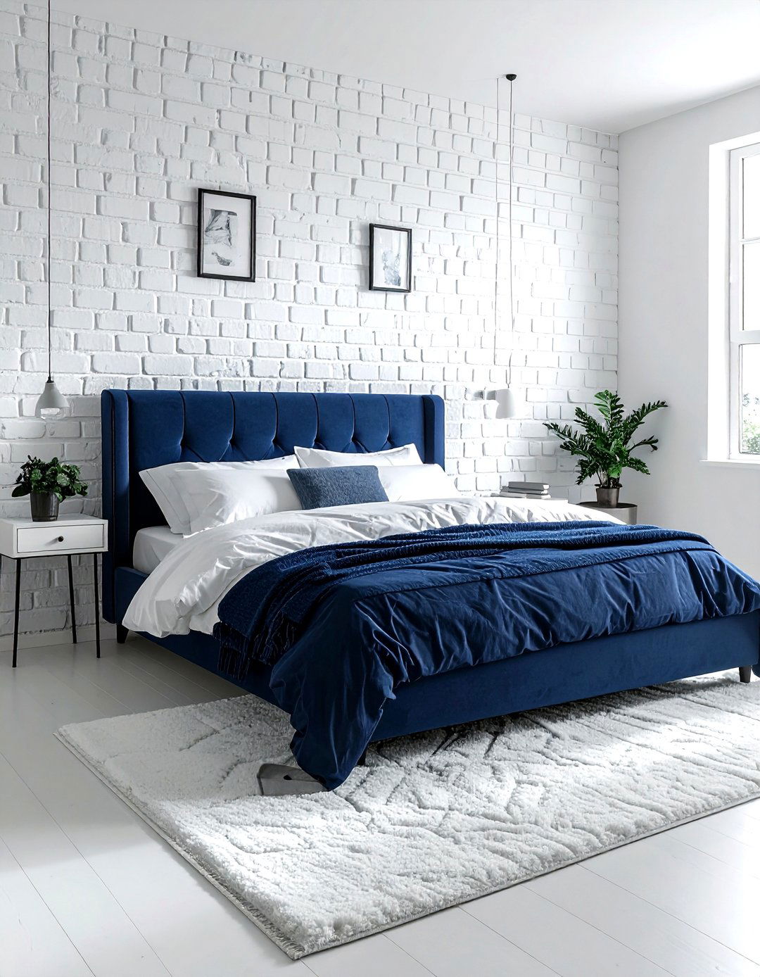 White Brick Wall - 30 scandinavian navy bedroom ideas