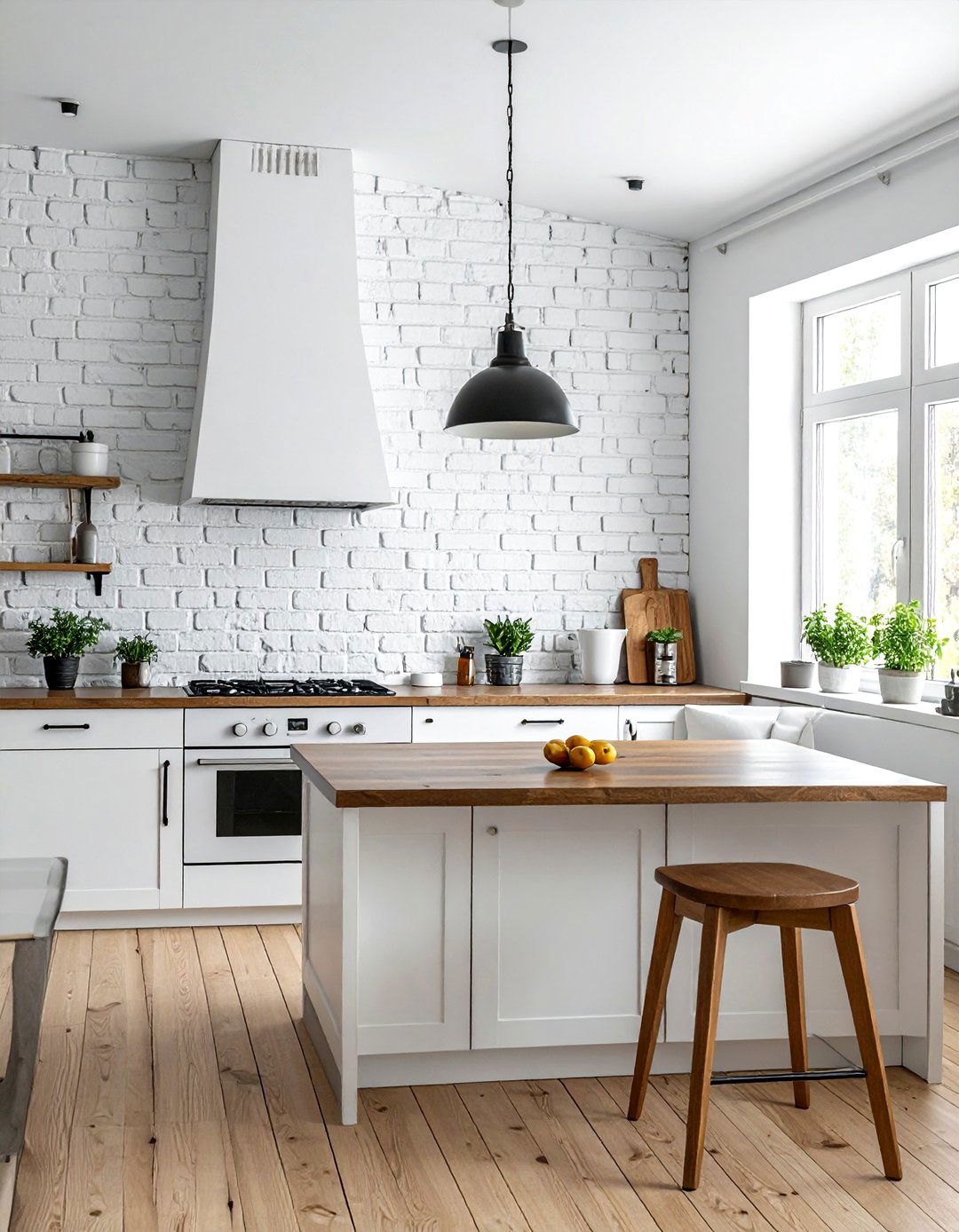 White Brick Wall - 30 white kitchen ideas