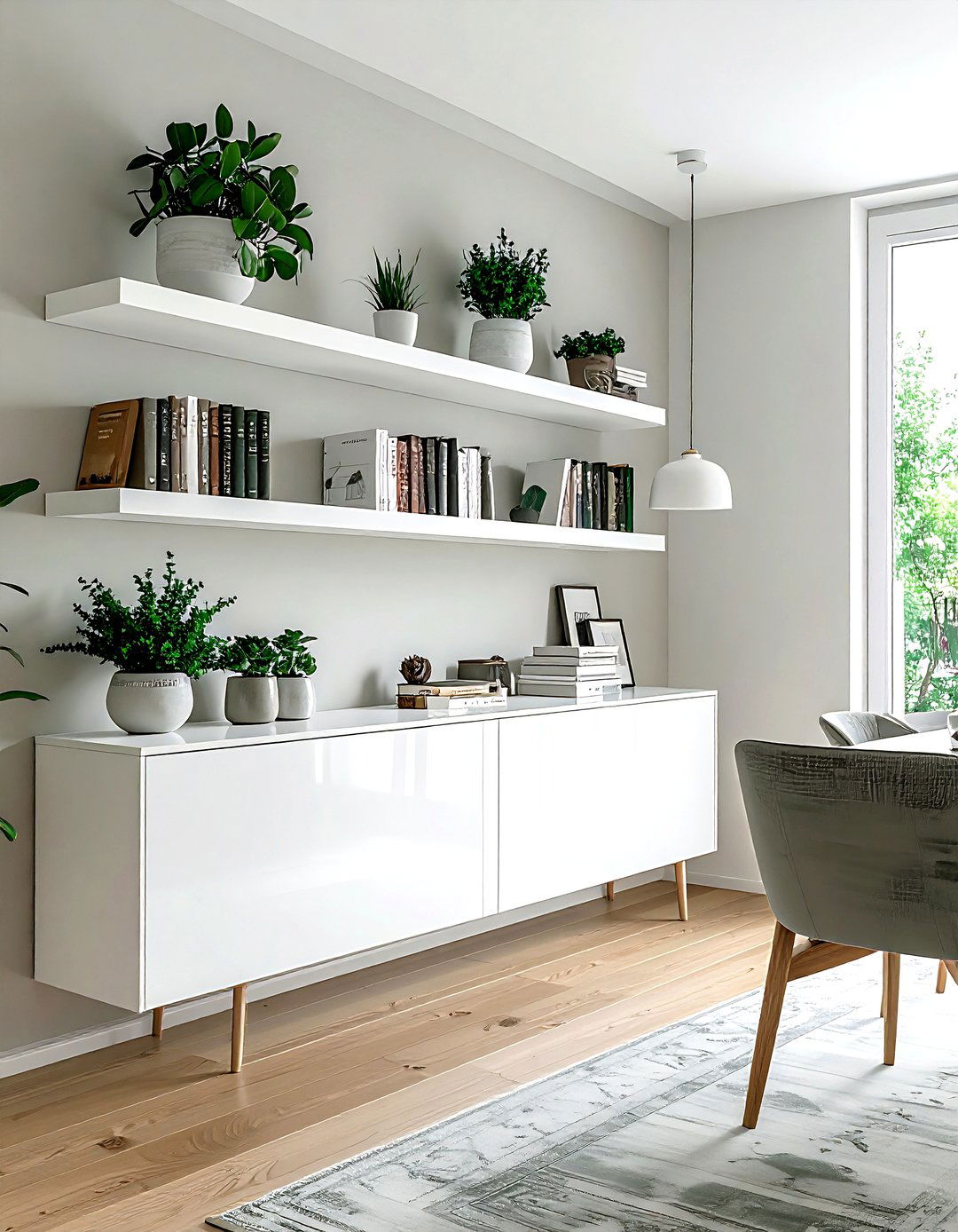 White Buffet Floating Shelves - 30 white buffet dining room ideas