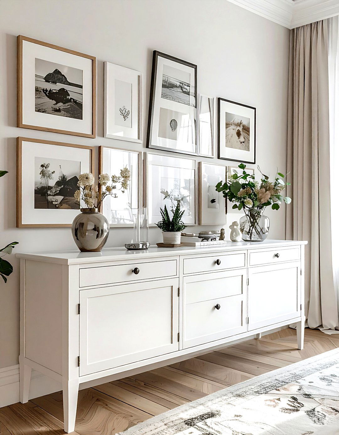 White Buffet Gallery Wall - 30 white buffet dining room ideas