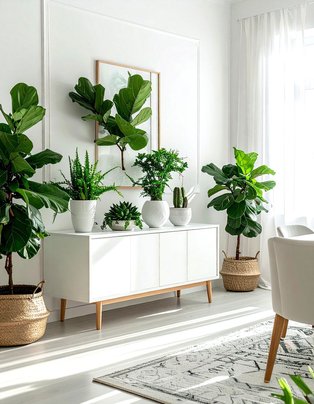 White Buffet Green Plants - 30 white buffet dining room ideas