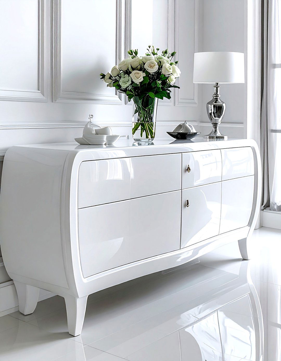 White Buffet High Gloss - 30 white buffet dining room ideas