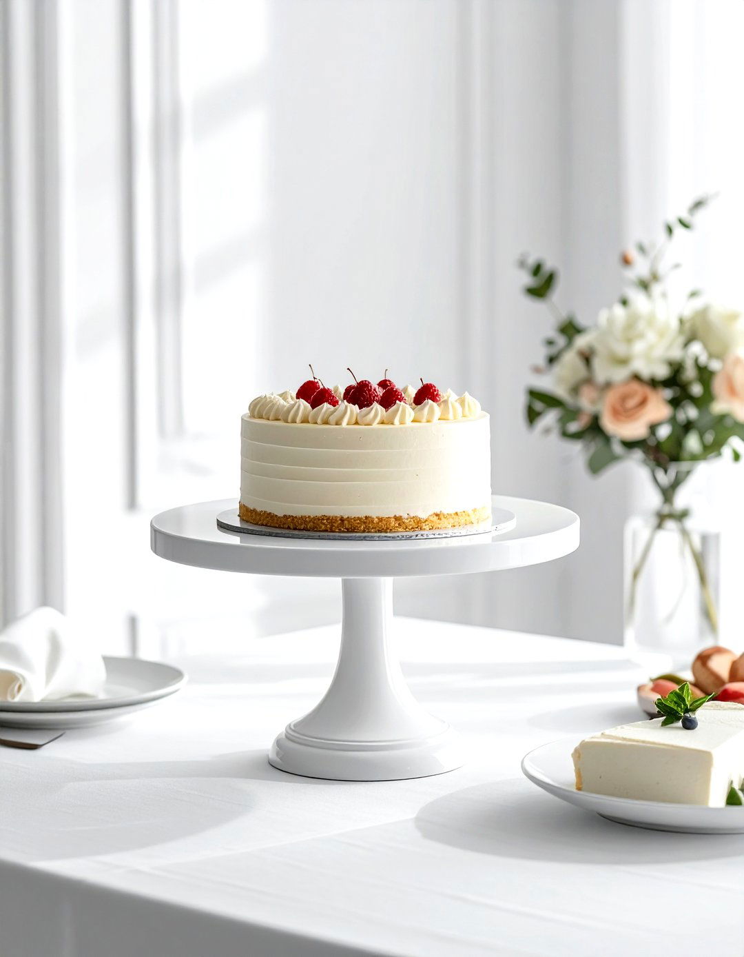 White Cake Stand - 30 white dining room accessories ideas