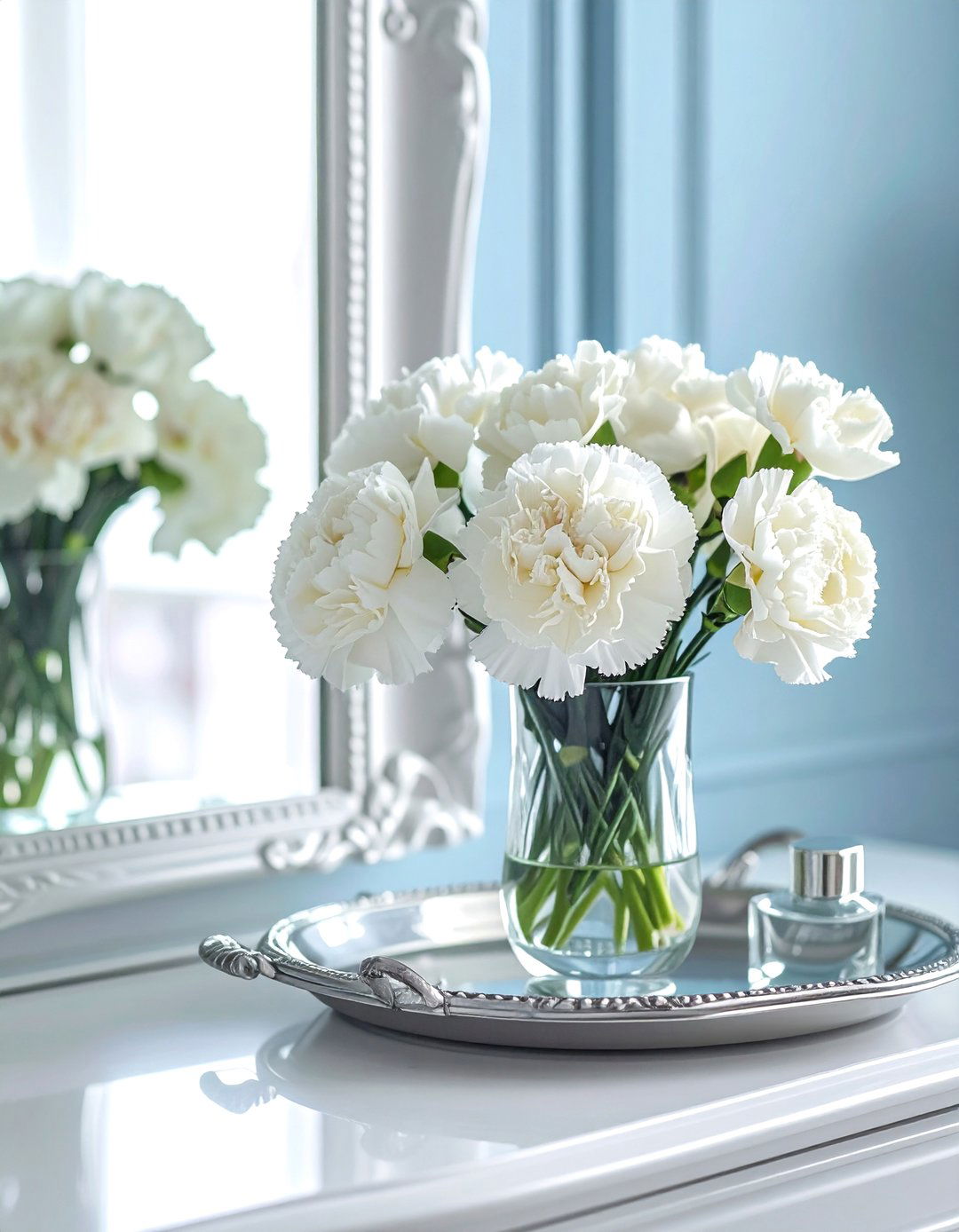White Carnations In Classic Vase - 30 bathroom flower arrangement ideas
