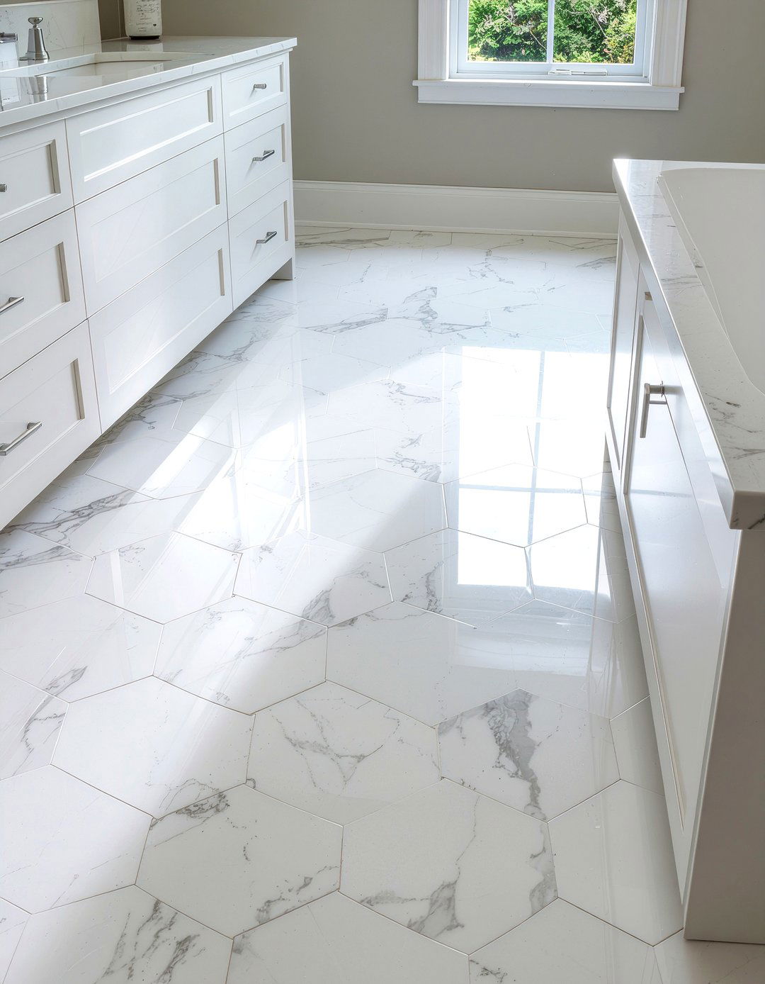 White Carrara Marble Hexagon Floor - 30 marble hexagon tile bathroom ideas