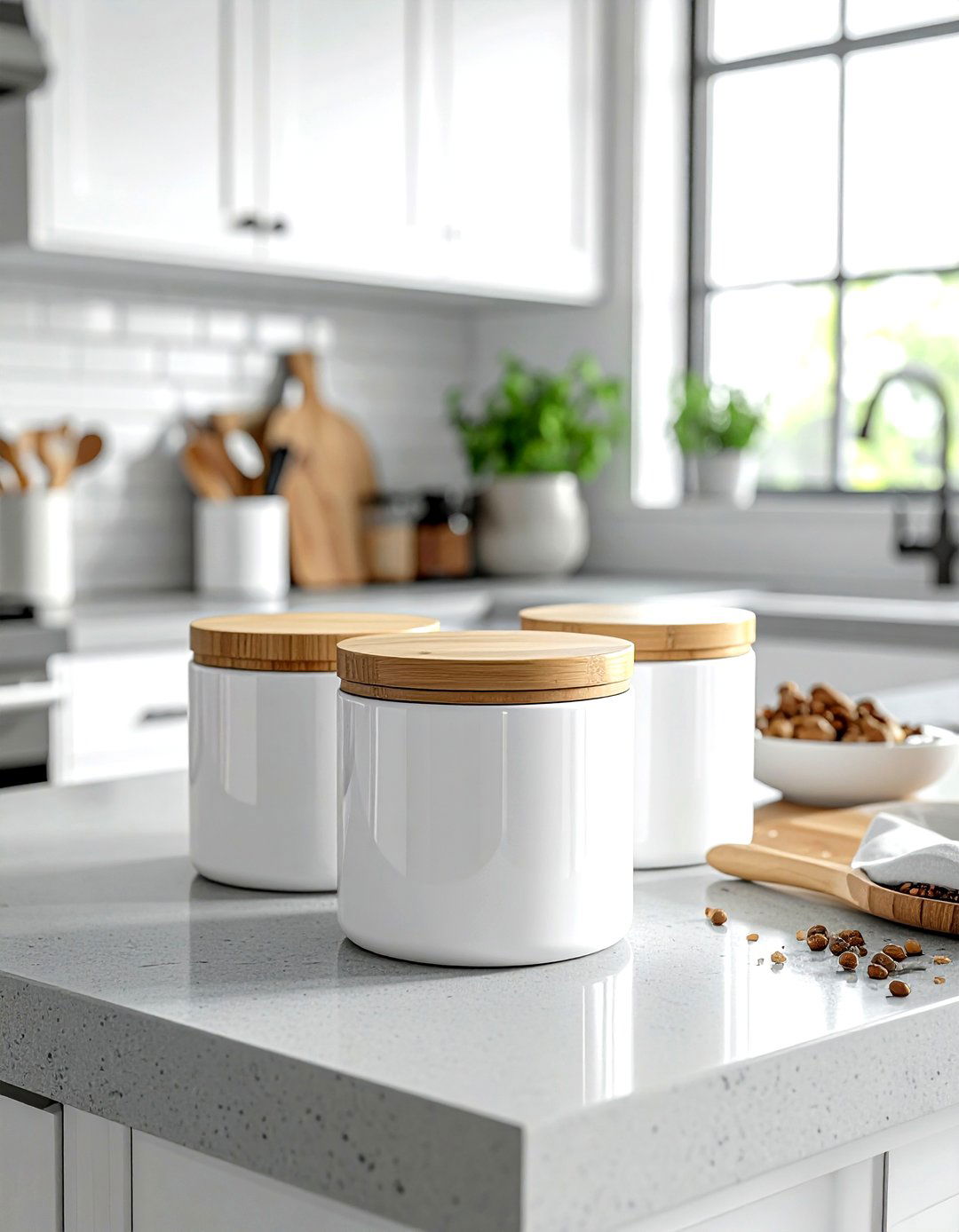 White Ceramic Canister Set - 30 white kitchen accessories ideas