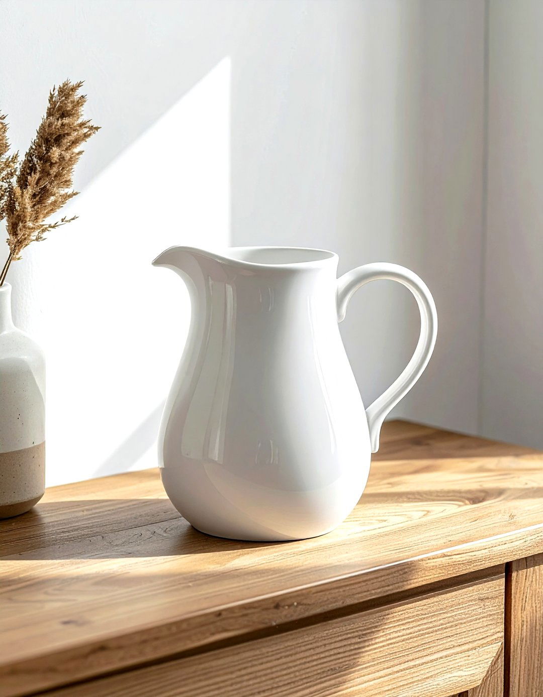 White Ceramic Pitcher - 30 white living room accessories ideas