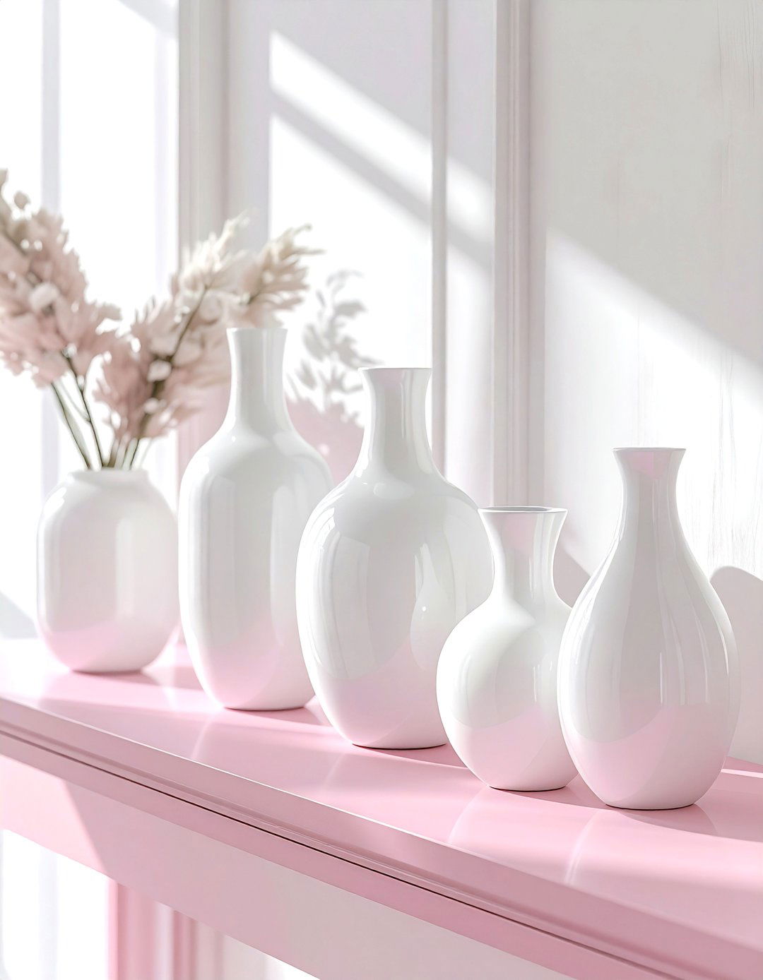 White Ceramic Vase Collection - 30 pink and white living room ideas