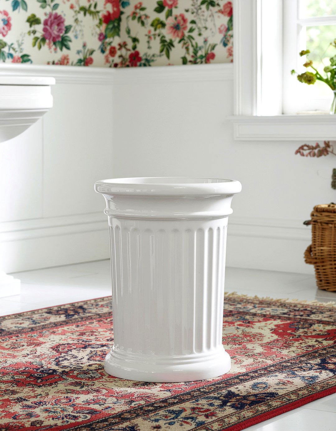White Ceramic Waste Basket - 30 bathroom trash can ideas