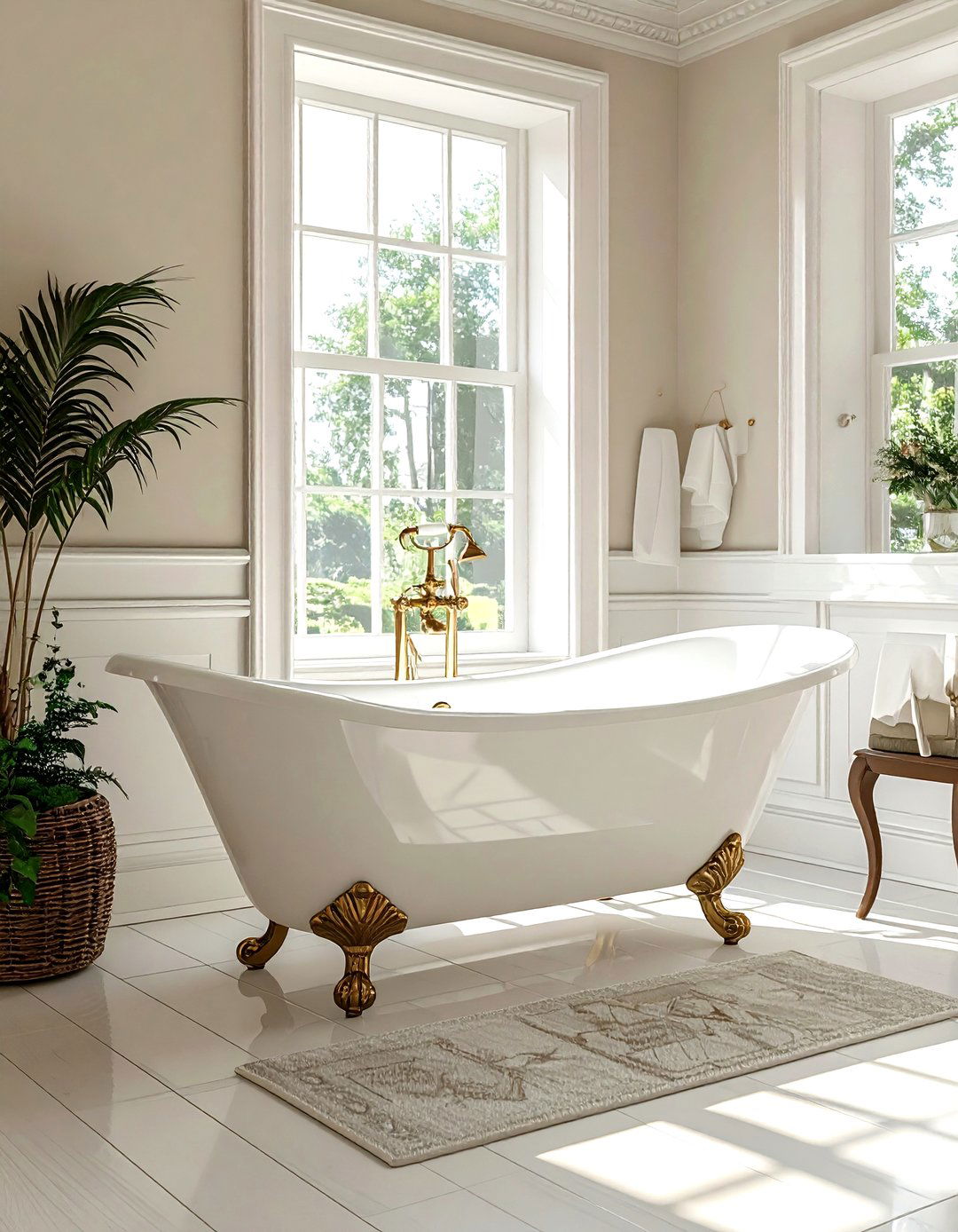 White Clawfoot Tub - 30 cream and white bathroom ideas