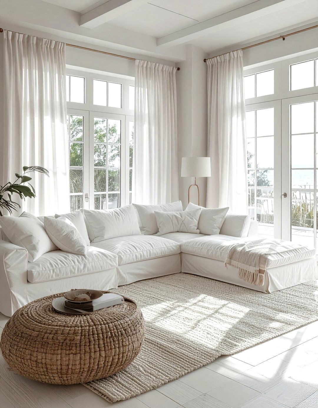 White Coastal Living Room With Linen Fabrics - 30 coastal white living room ideas