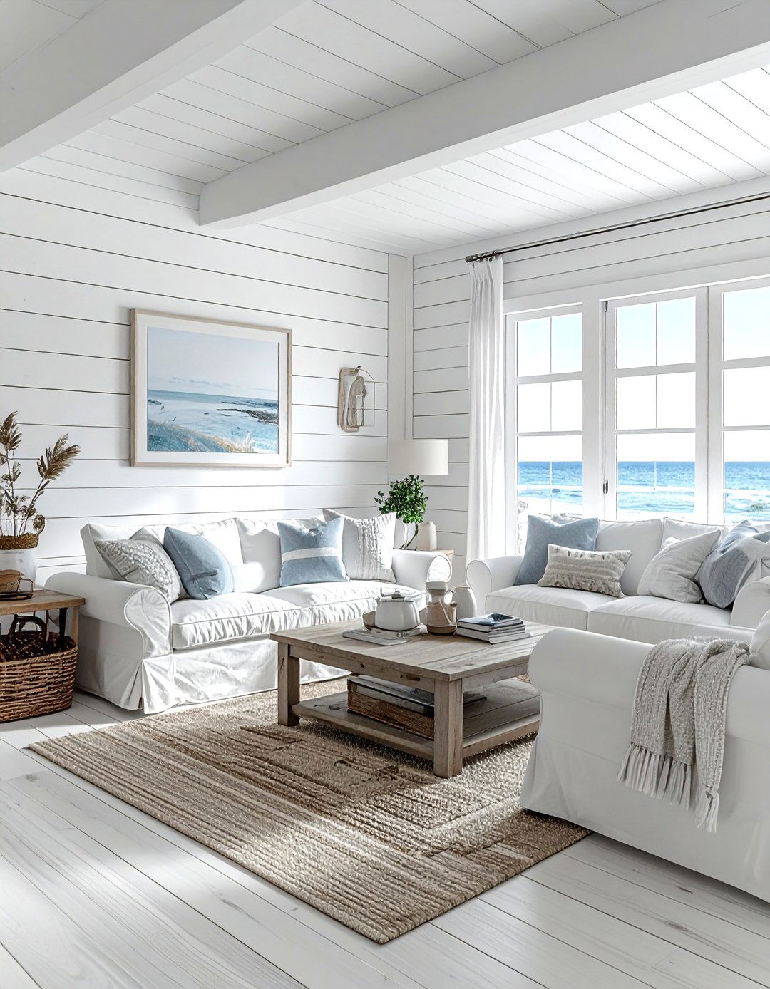 White Coastal Living Room With Shiplap - 30 coastal white living room ideas