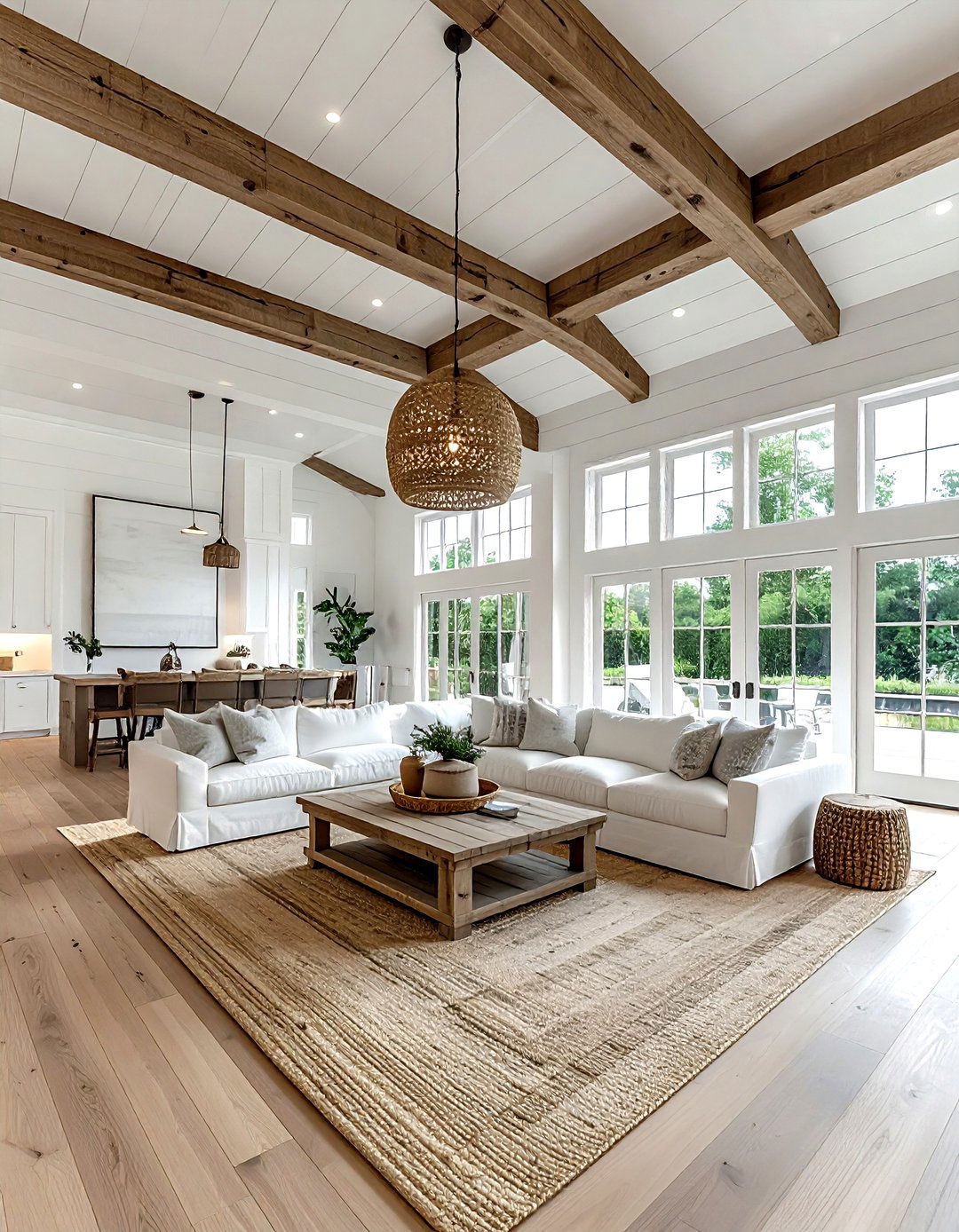 White Coastal Living Room With Vaulted Ceilings - 30 coastal white living room ideas