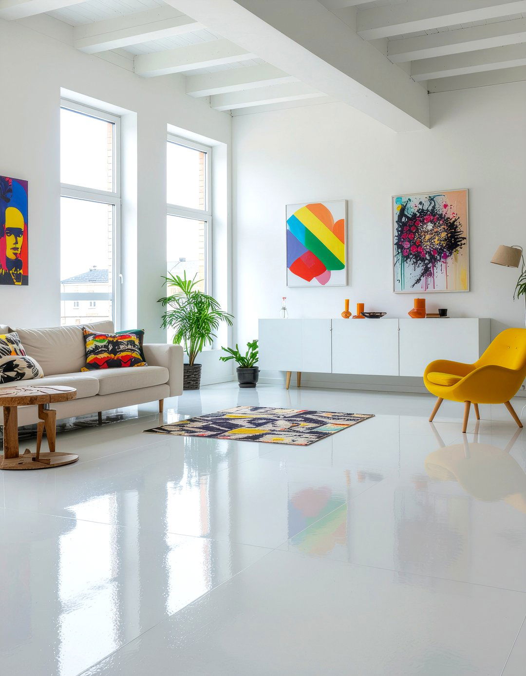 White Concrete Floor - 30 living room concrete floors