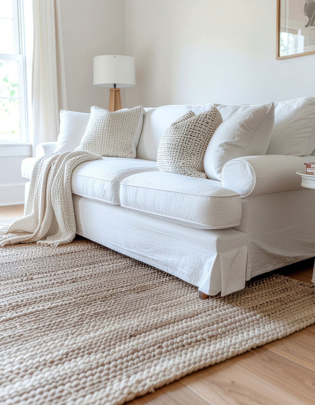 White Cotton Slipcover Sofa - 30 cotton living room ideas