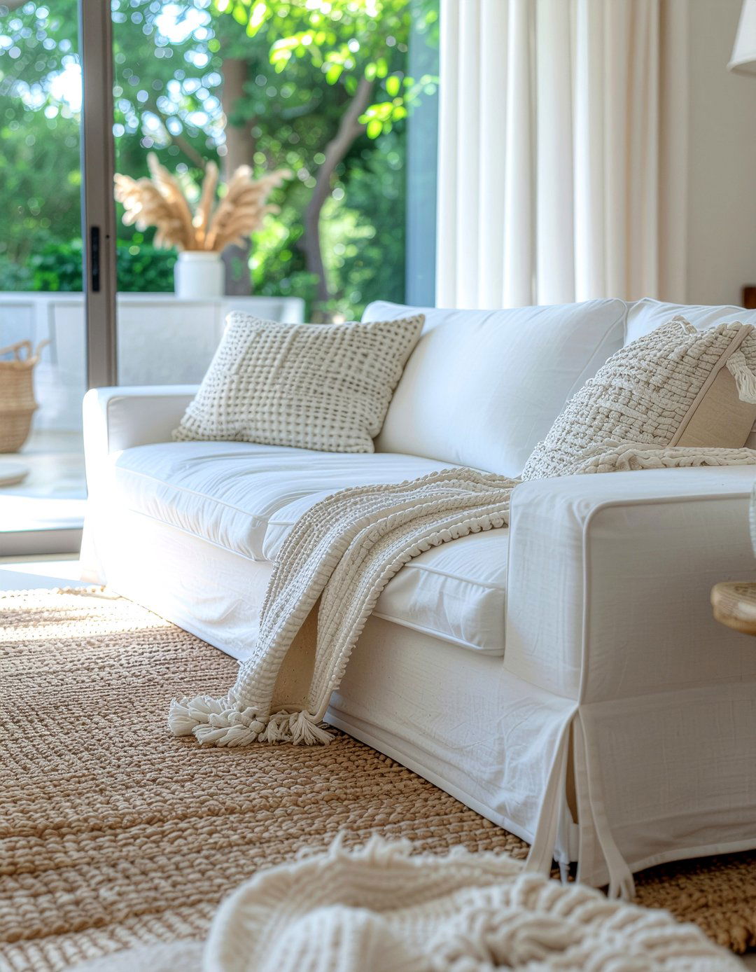 White Cotton Sofa Slipcover - 30 living room washable slipcover ideas