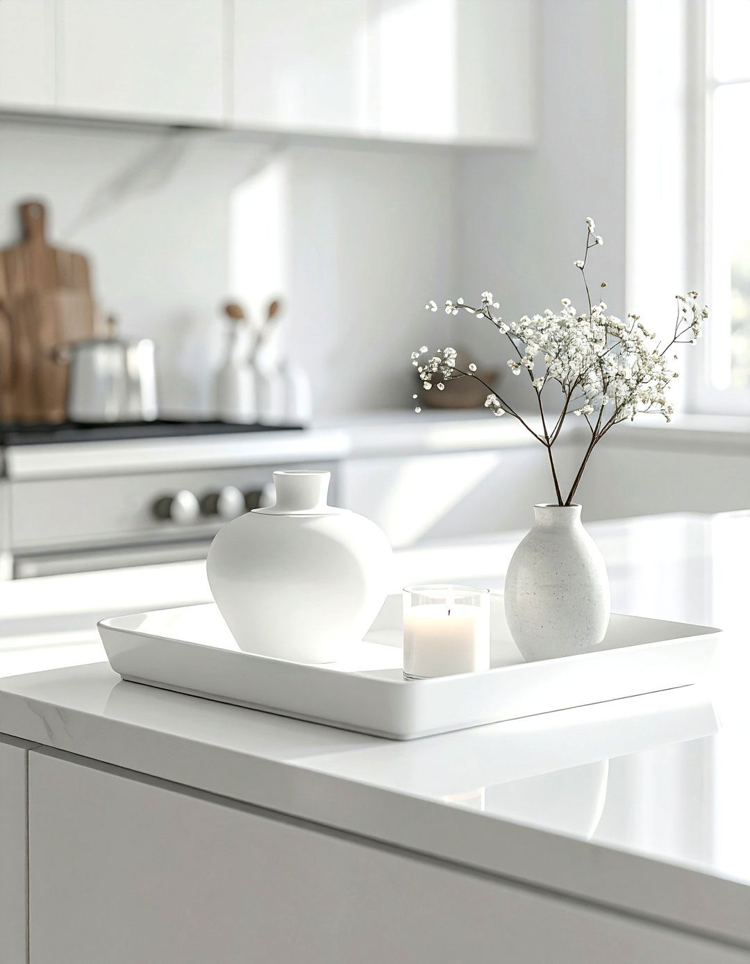 White Decorative Tray - 30 white kitchen accessories ideas