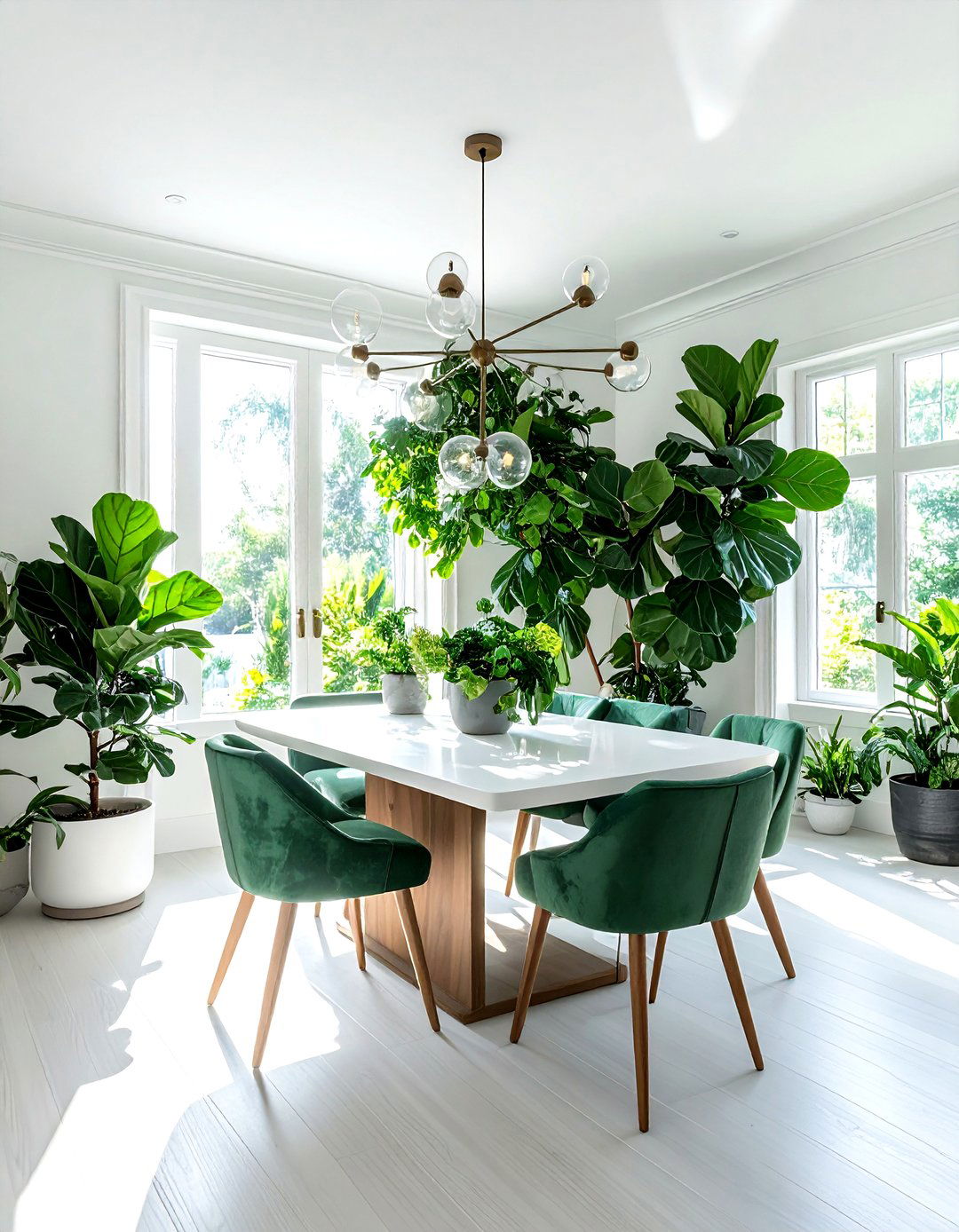 White Dining Room With Greenery - 30 all white dining room ideas