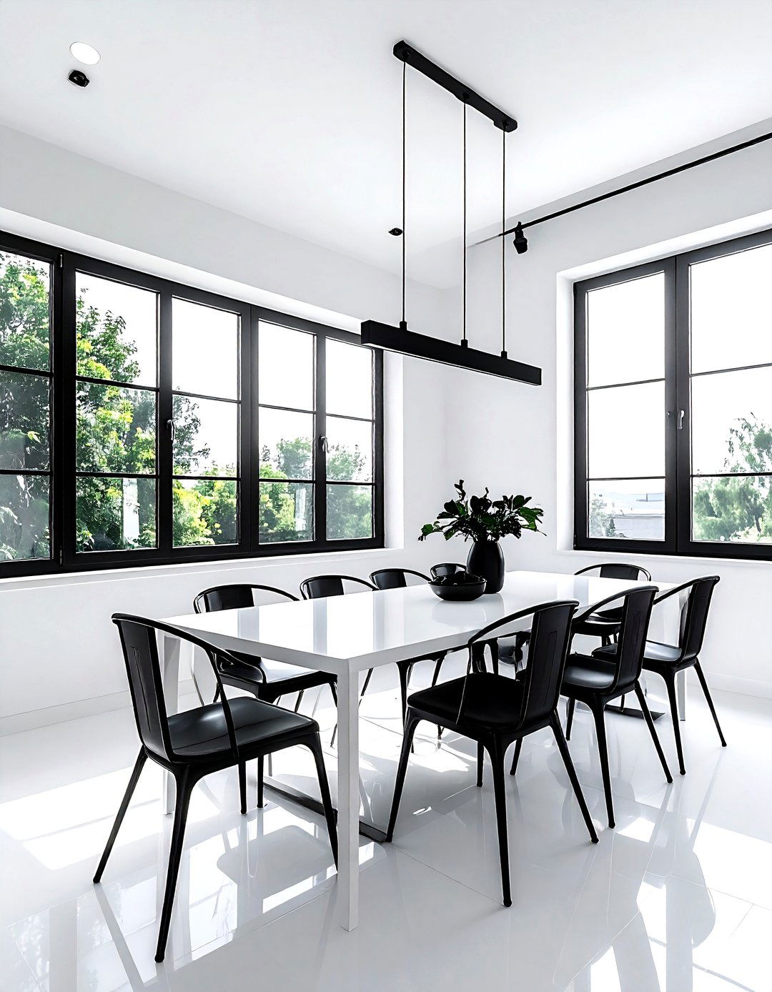 White Dining Room with Black Accents - 30 white dining room design ideas