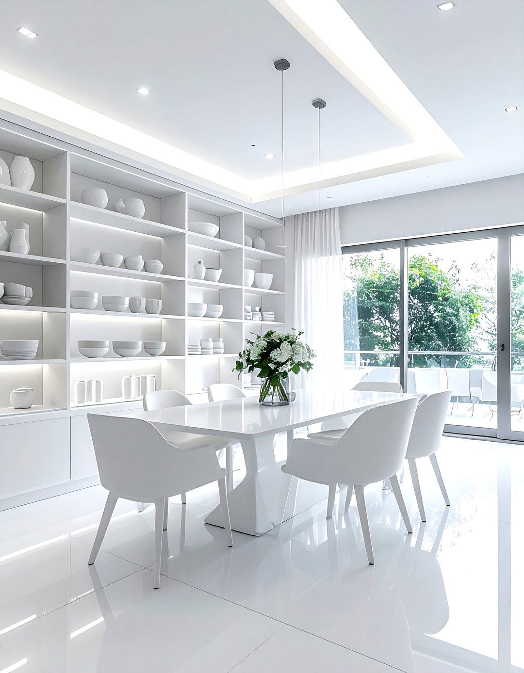 White Dining Room with Built In Shelving - 30 white dining room design ideas