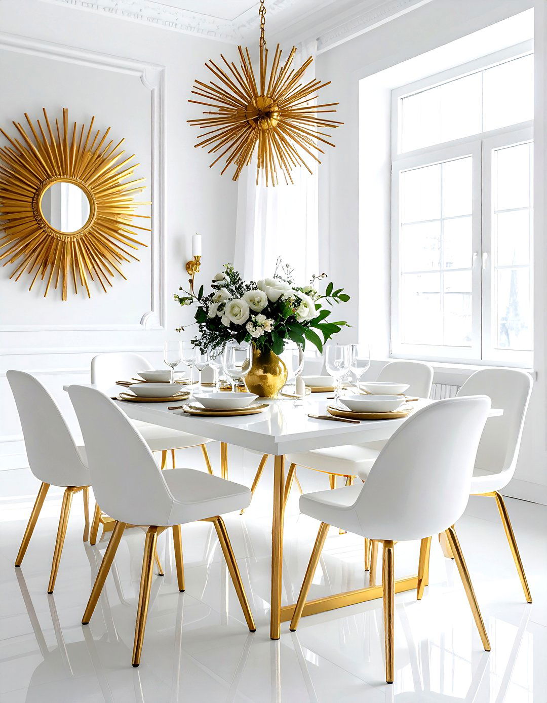 White Dining Room with Gold Accents - 30 white dining room design ideas