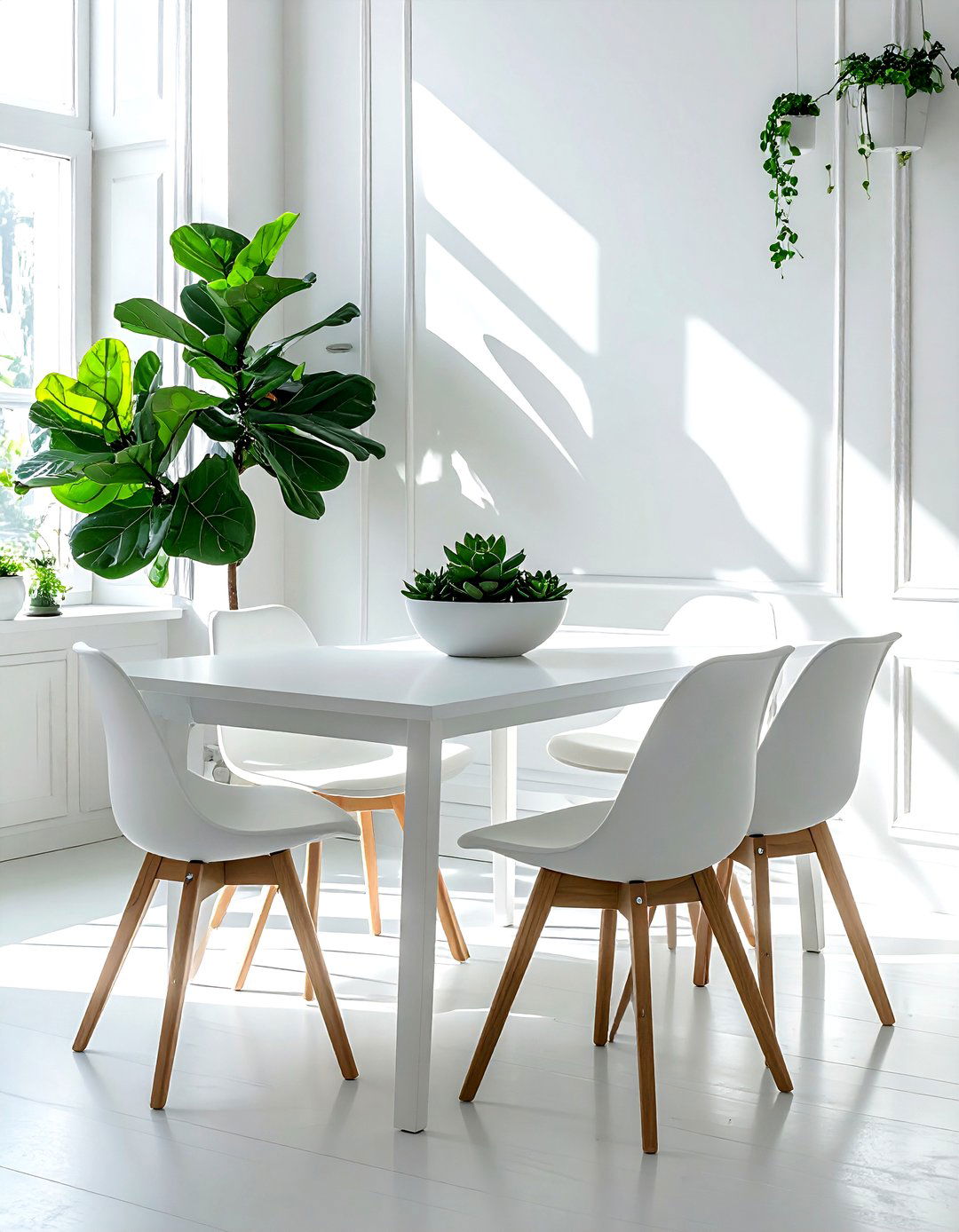 White Dining Room with Greenery - 30 white dining room design ideas