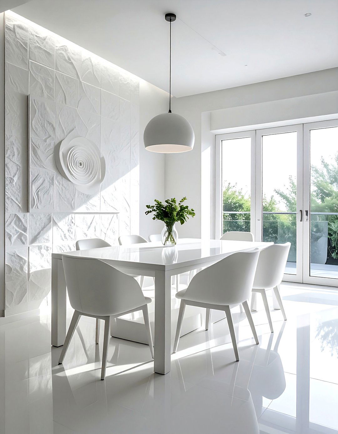 White Dining Room with Textured Walls - 30 white dining room design ideas